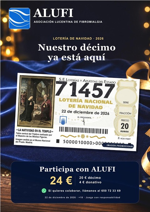 Cartel de ALUFI para la Lotería de Navidad 2026 con el número 71457